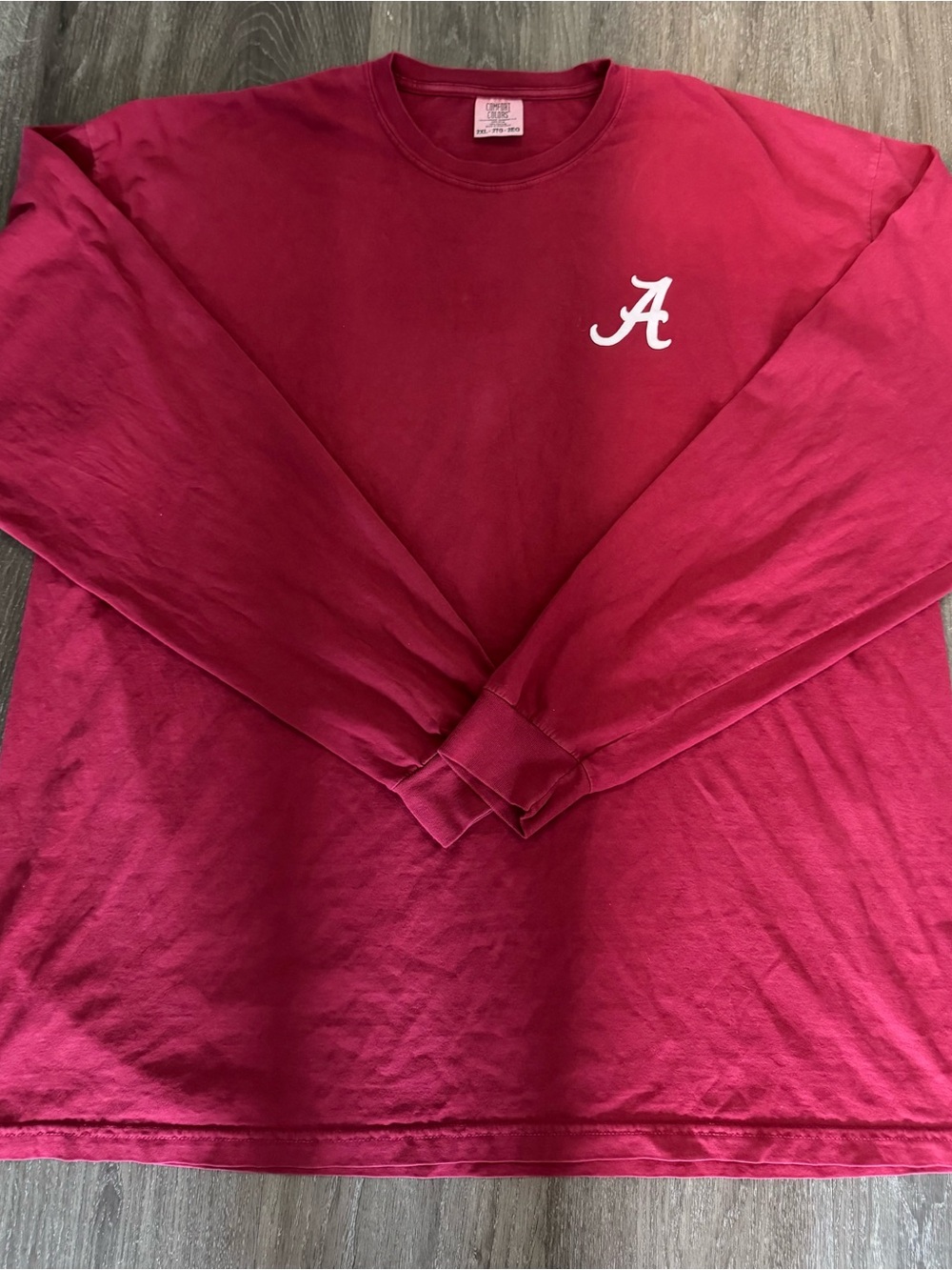 Comfort Colors Crimson Red Long-Sleeve Tee with White Script A